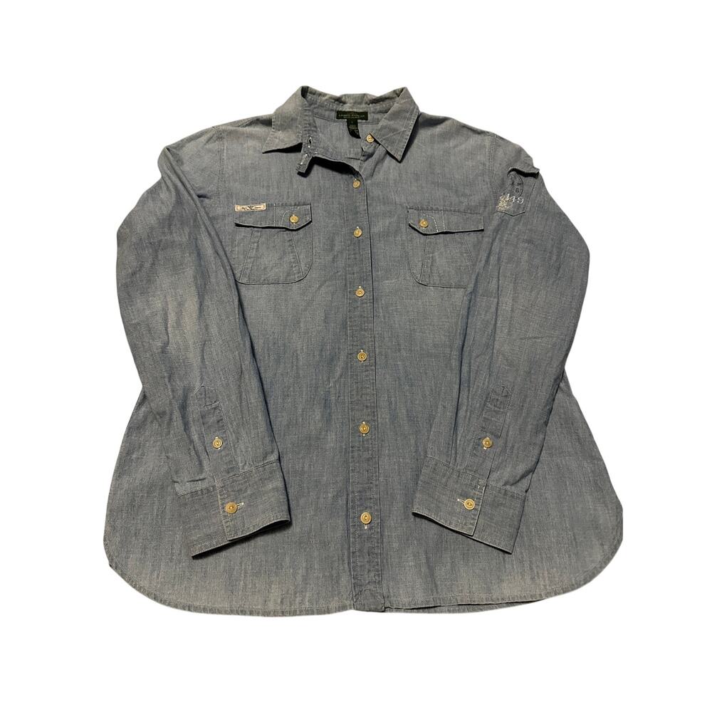 Lauren Jeans Co Ralph Lauren Chambray Shirt Blue Denim Button Down Women's L